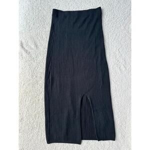 Free People Ribbed Knit Bodycon Midi Skirt Front Slit - S